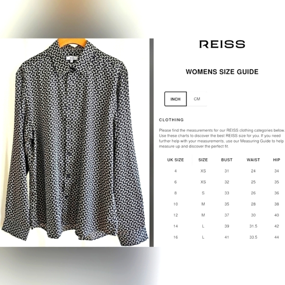 🇬🇧 REISS BROCO Black & White Print Long Sleeve Satin Blouse - Picture 16 of 16